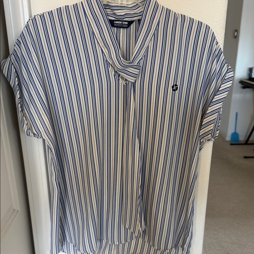 Lands' End Chase Women's Navy and White Striped Blouse